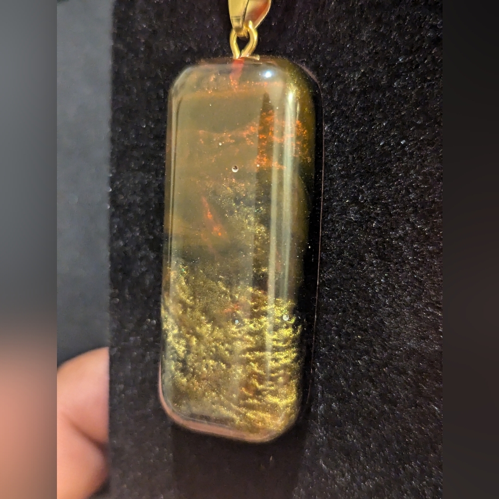 Resin hand crafted necklace red/gold/black alcohol inks